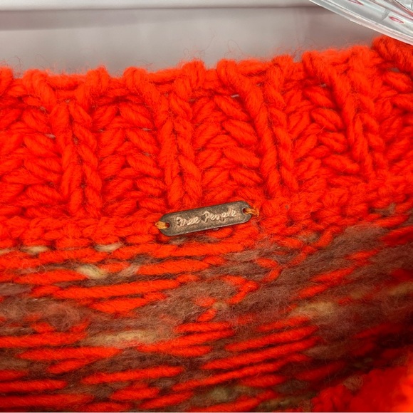 Free People Wool Blend Orange Heart Argyle Chunky Colorful Oversized Sweater M - Picture 5 of 7